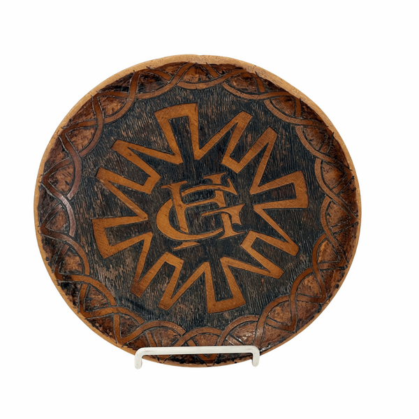 Antique folk art wood burned bowl, St David's PA (c 1906)