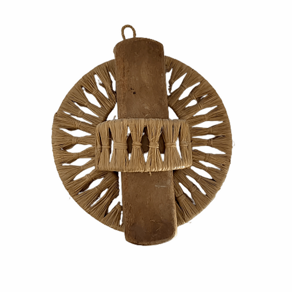 Antique clothes brush in hand woven raffia holder