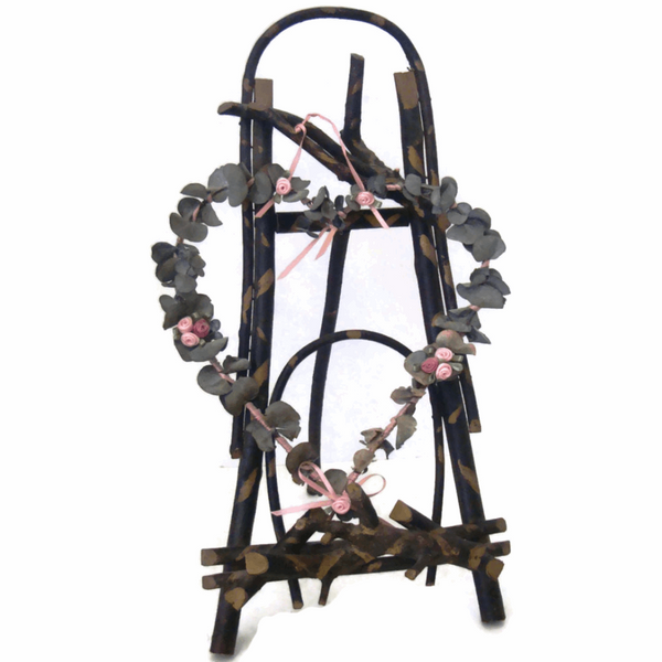 Antique willow twig Adirondack-style easel,  original folk paint, desk top size (c 1900s) - Selective Salvage