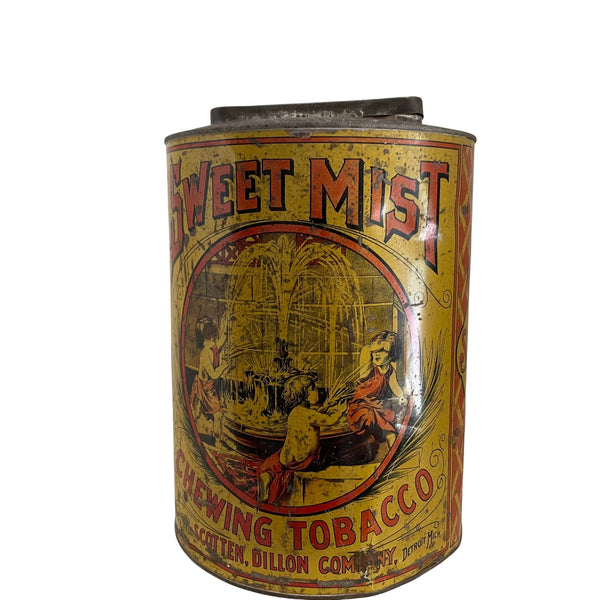 "Sweet Mist Tobacco" commercial store coffee tin  (c 1900s)