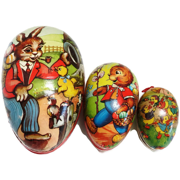 Vintage paper mache Easter eggs, (qty 3),  West Germany (c 1940s) - Selective Salvage