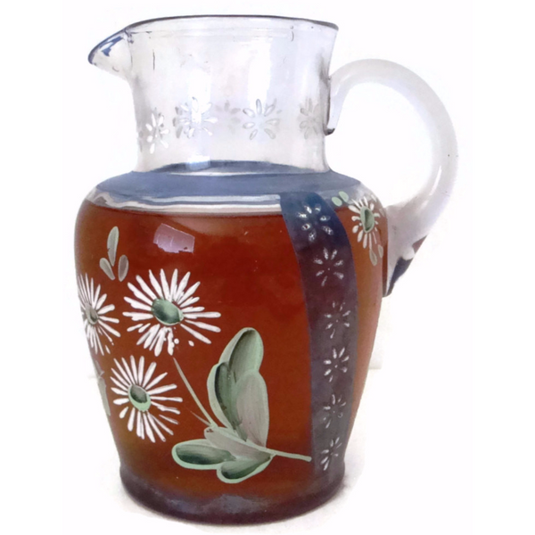 Antique fluted lip hand painted glass pitcher, fluted lip, cottage sty –  Selective Salvage