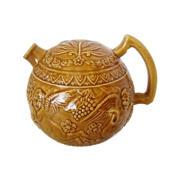 Vintage ceramic pitcher, gold floral cherub design (c 1920s) - Selective Salvage