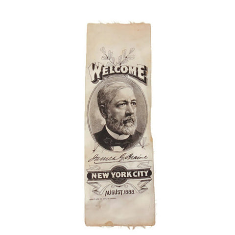 Antique James G. Blaine "Welcome Home" ribbon, dated 1888 - Selective Salvage