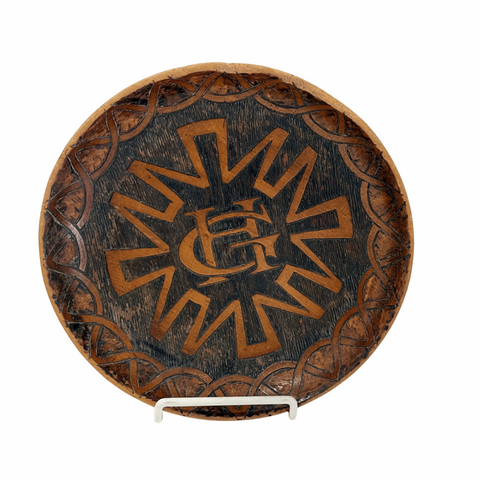 Antique folk art wood burned bowl, St David's PA (c 1906) 