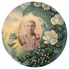Antique Victorian celluloid mourning button, floral design on tin (c early 1900s) - Selective Salvage