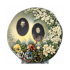 Antique Victorian celluloid marriage button, tin with floral design (c early 1900's) - Selective Salvage