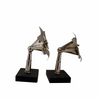 Pair of lily shaped Rebekah staff toppers mounted for display