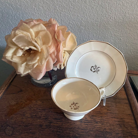 Painted china cup and saucer, floral design, unmarked