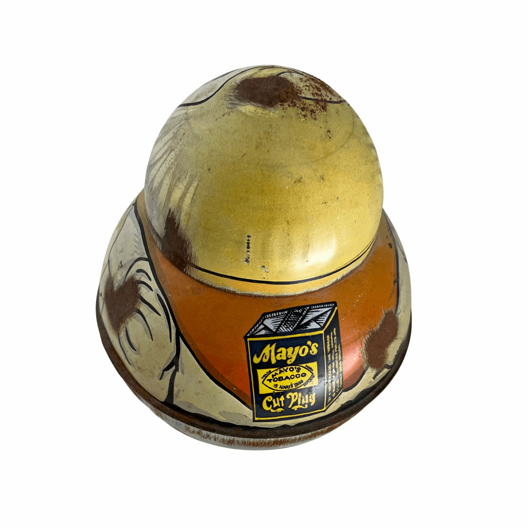 mayo's cut plug tobacco tin Antique Tin, Metal Lunch Box Vintage Mayos Roly Poly Tobacco