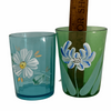 Two antique Victorian tumblers, hand painted, green and blue glass (c 1900s) 