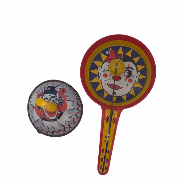 Two vintage tin Halloween noisemakers