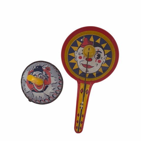 Two vintage tin Halloween noisemakers