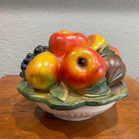 Vintage painted chalkware fruit bowl, large