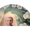 Antique Victorian celluloid mourning button, floral design on tin (c early 1900s) - Selective Salvage