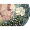 Antique Victorian celluloid mourning button, floral design on tin (c early 1900s) - Selective Salvage