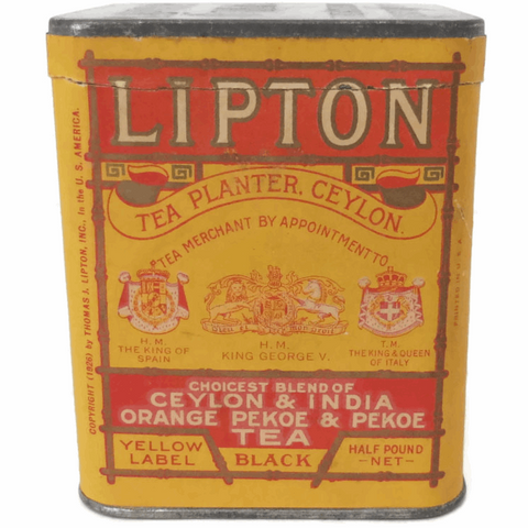 Vintage "Lipton orange pekoe tea" tin, paper label  (c 1920s) - Selective Salvage