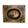 Antique photo of young couple in a hand painted fabric frame - Selective Salvage