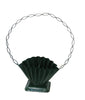 Vintage fluted metal funeral basket, painted green with looped handle (c 1940s) - Selective Salvage