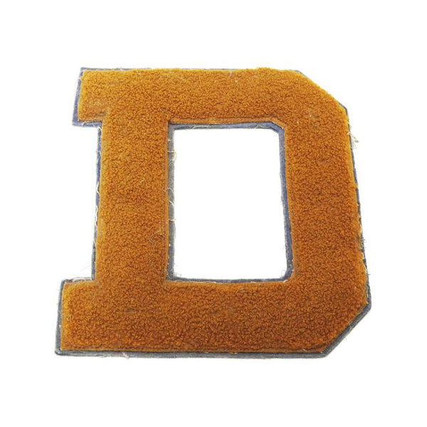 Vintage gold chenille athletic letter "D", dated 1928 - Selective Salvage