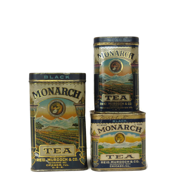 Vintage Monarch tea tins, Reid, Murdock & Co., set of three (c 1930s) - Selective Salvage