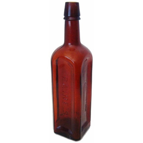 Antique square mold, deep amber "PAINES CELERY COMPOUND" bottle (c 1900s) - Selective Salvage