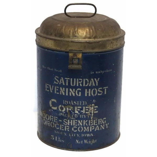 "Saturday Evening Host" commercial store coffee tin, Sioux City, IA (c 1900s) - Selective Salvage