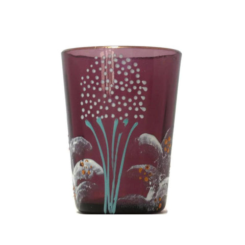 Antique Victorian purple glass tumbler, hand painted floral (c 1900s) - Selective Salvage