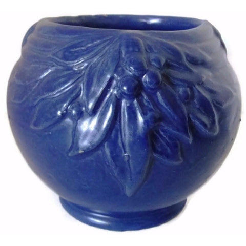 Vintage McCoy  "Leaves and Berries" vase, cobalt blue (c 1930s) - Selective Salvage