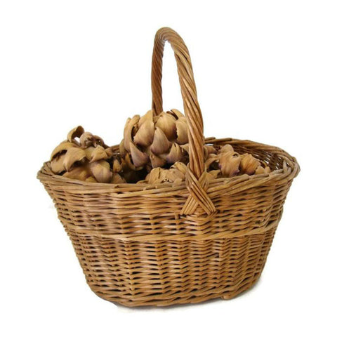 Vintage woven gathering basket, handled,  American (c 1940s) - Selective Salvage