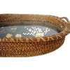 Vintage serving basket, folk art floral shell diorama under glass (c 1930s) - Selective Salvage