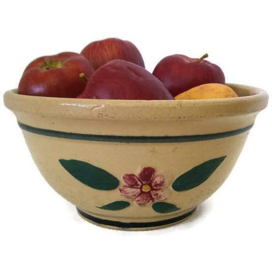 Vintage Yellowware Watt #9  bowl, "Raised Pansy" design (c 1930s) - Selective Salvage