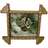 Antique folk art frame containing "Mother Love" print, hand carved  (c 1900s) - Selective Salvage