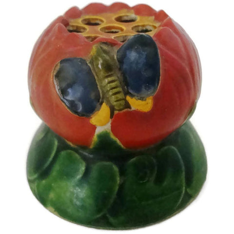 Ceramic tomato shaped flower frog (c 1920s) - Selective Salvage