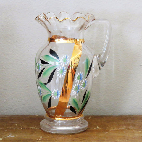 Antique Victorian hand painted glass pitcher (c 1900s) - Selective Salvage