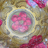 Antique painted Goofus glass bowl, wild rose design carnival glass (c 1900s) - Selective Salvage