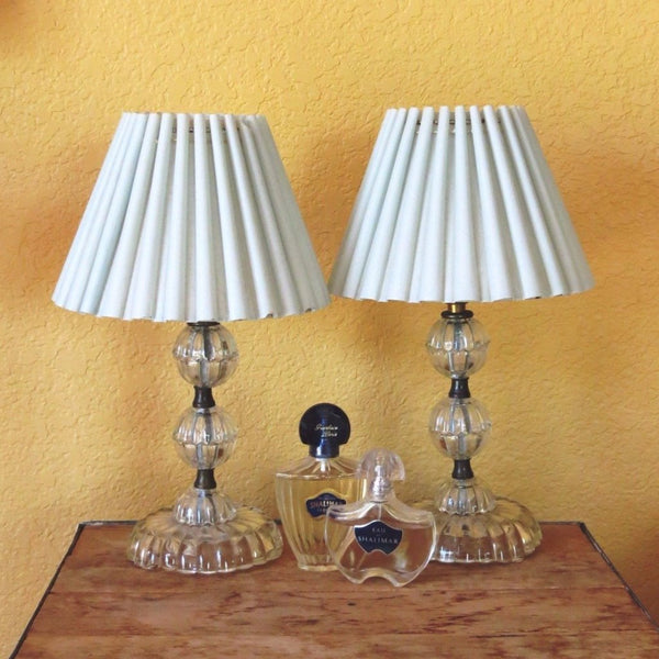 Vintage glass dresser lamps pair,  cottage style decor (c 1940s) - Selective Salvage