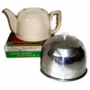 Vintage ceramic tea pot with aluminum "cozy" cover (c 1940s) - Selective Salvage